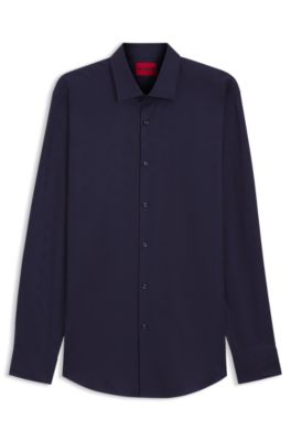 Slim-fit shirt in cotton with a stacked-logo jacquard, Dark Blue