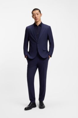 Slim-fit shirt in cotton with a stacked-logo jacquard, Dark Blue