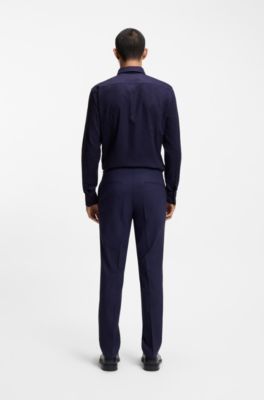 Slim-fit shirt in cotton with a stacked-logo jacquard, Dark Blue