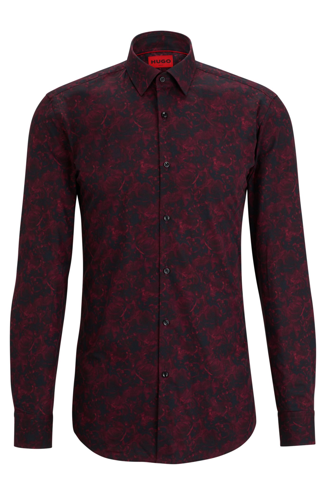 Red Flowers Print Pure Cotton Mens Shirt, HS2373