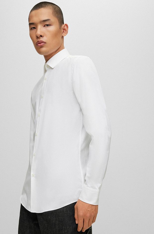 Slim-fit shirt in structured stretch cotton, White