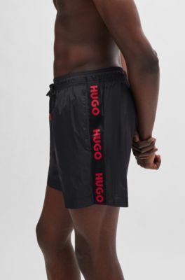 Fully lined swim shorts with logo tape, Black