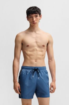 Short de bain enti&egrave;rement doubl&eacute; avec ruban logot&eacute;, Bleu