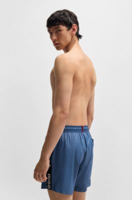 Short de bain enti&egrave;rement doubl&eacute; avec ruban logot&eacute;, Bleu