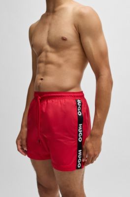 Fully lined swim shorts with logo tape, Red