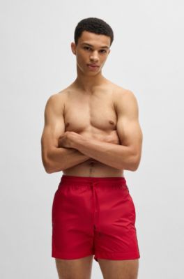 Fully lined swim shorts with logo tape, Red