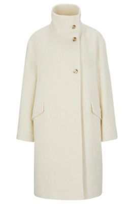 BOSS - Regular-fit coat in soft tweed with stand collar