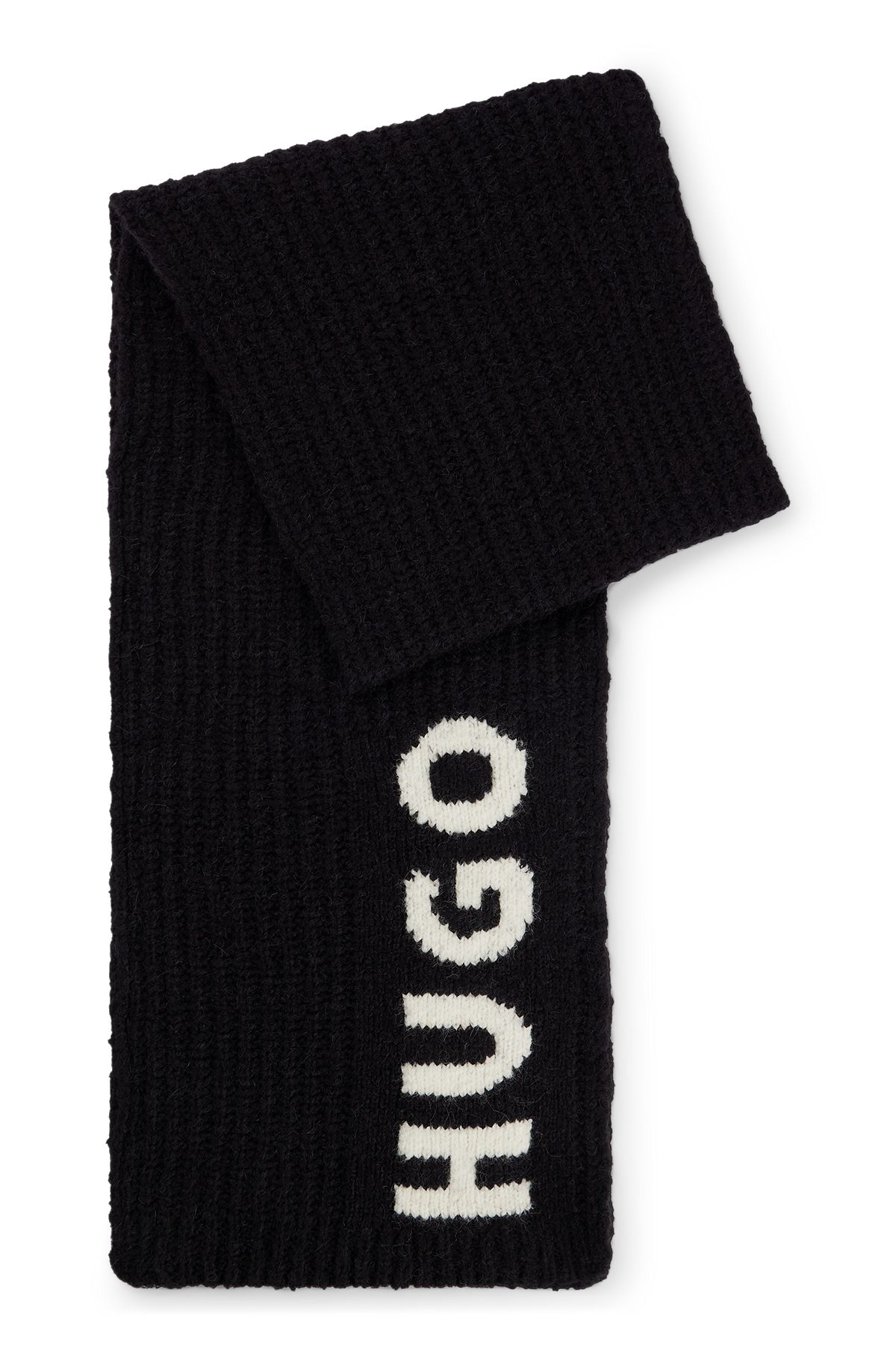 Extra-long scarf with jacquard-woven logo, Black