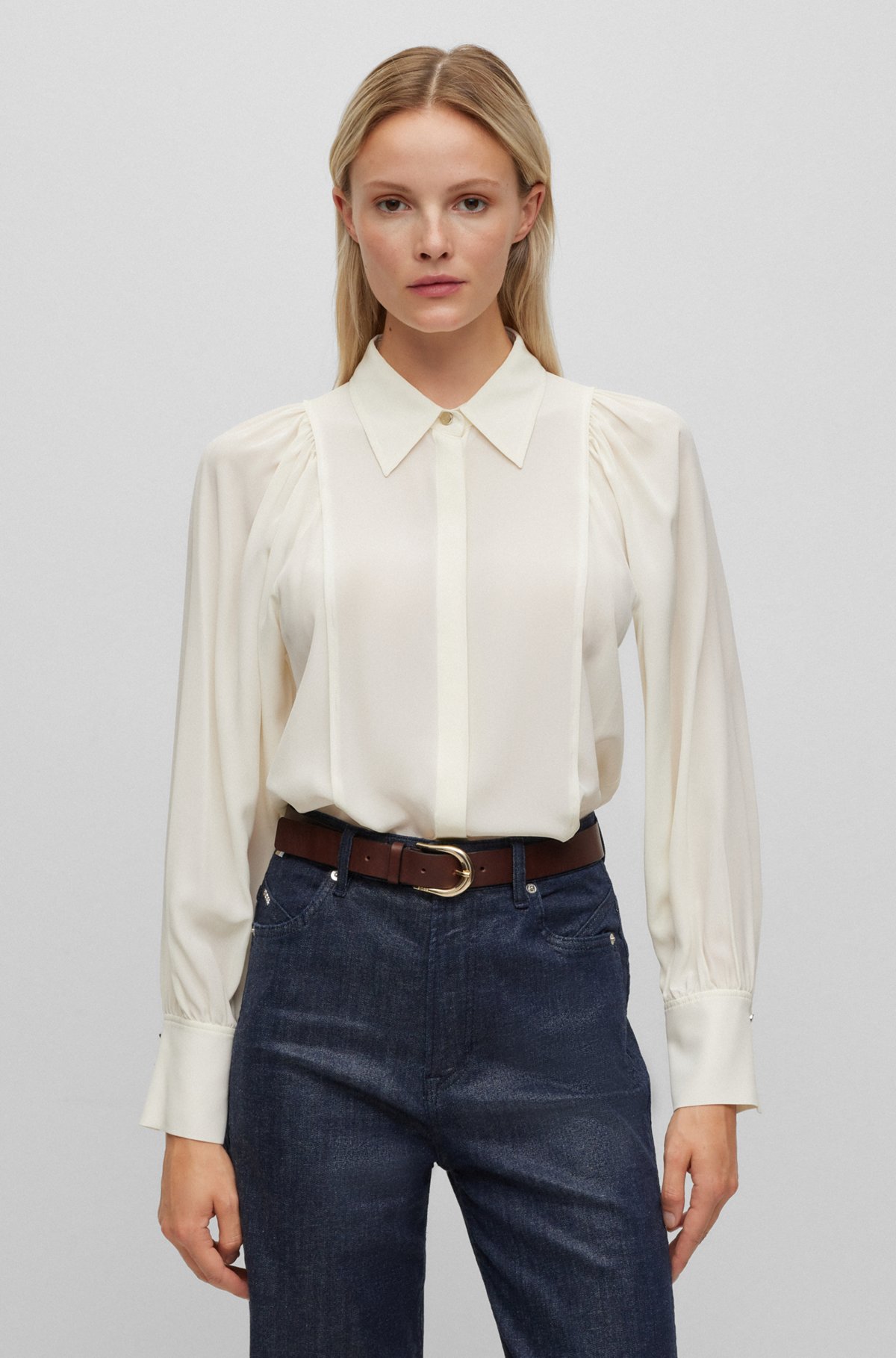 BOSS - Regular-fit blouse in washed silk with concealed packet