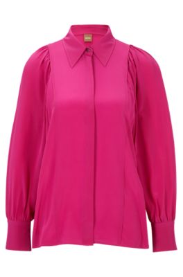 Shop Hugo Boss Regular-fit Blouse In Washed Silk With Concealed Packet In Pink