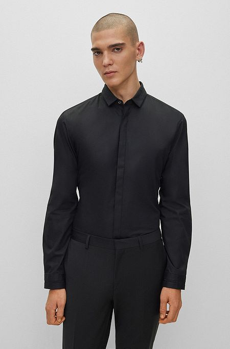 Extra-slim-fit shirt in cotton with contrast inserts, Black