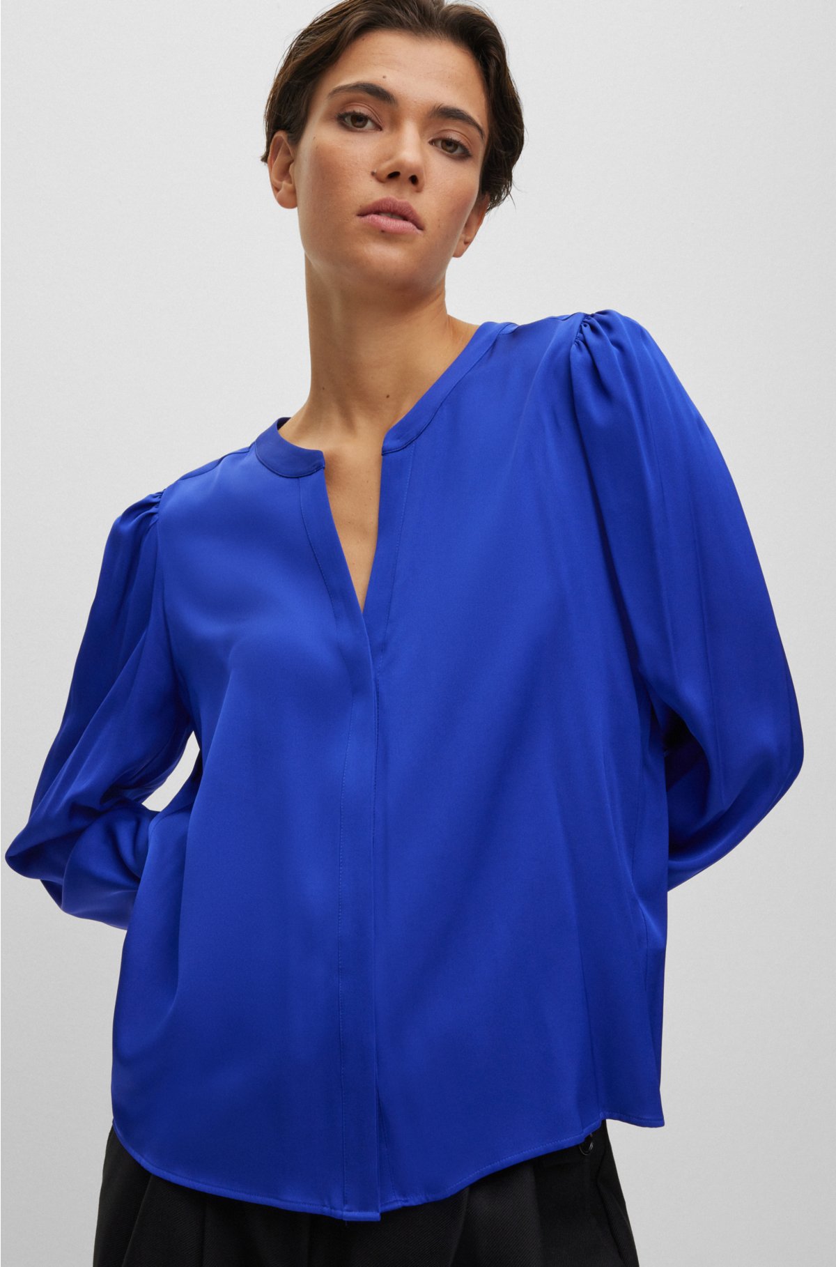 BOSS - Relaxed-fit blouse in stretch silk with tie front