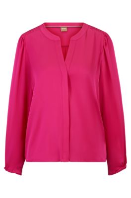 BOSS - Collarless relaxed-fit blouse in stretch silk