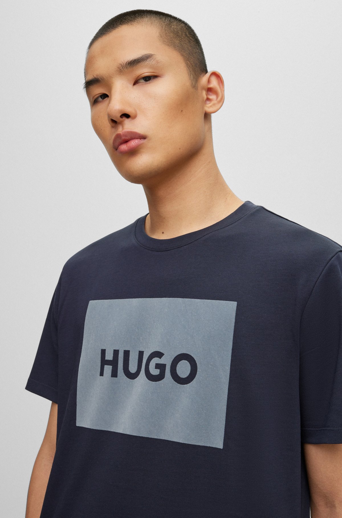 HUGO - Cotton-jersey T-shirt with metallic-effect logo