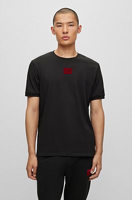 HUGO - Regular-fit T-shirt in cotton with flock-print logo