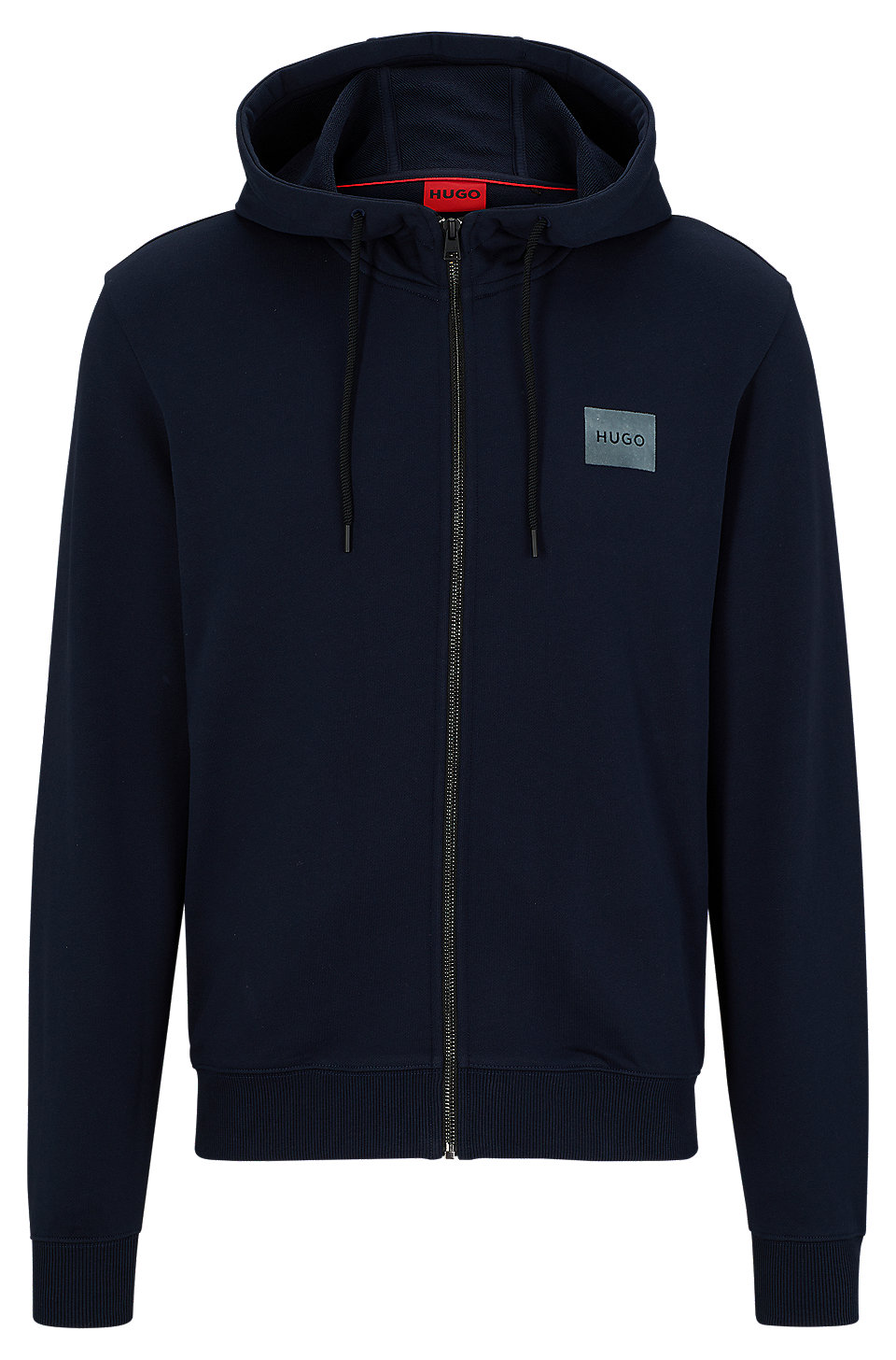 HUGO - Cotton-terry zip-up hoodie with flock-print logo