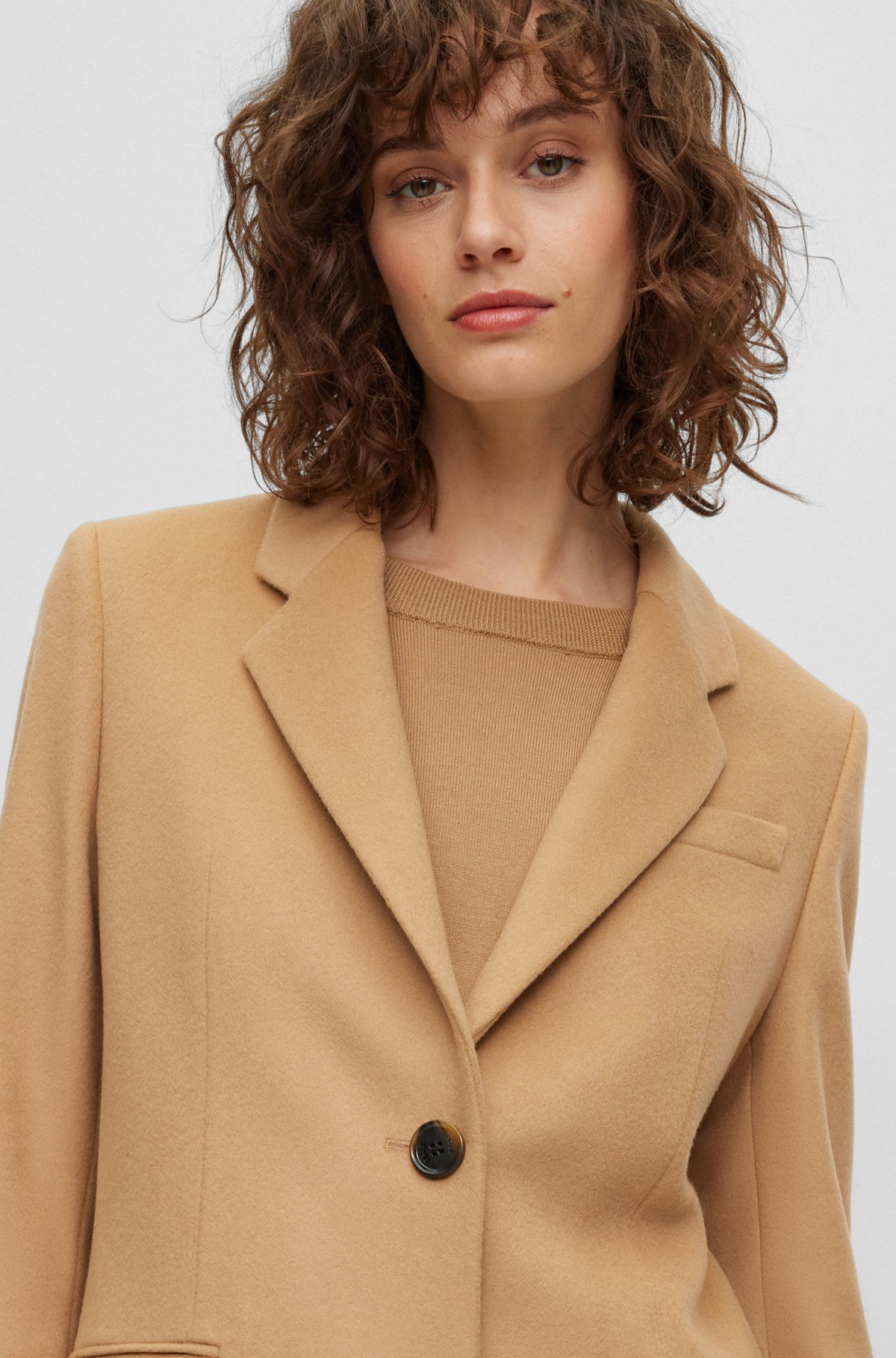 Slim-fit coat in wool and cashmere, Beige