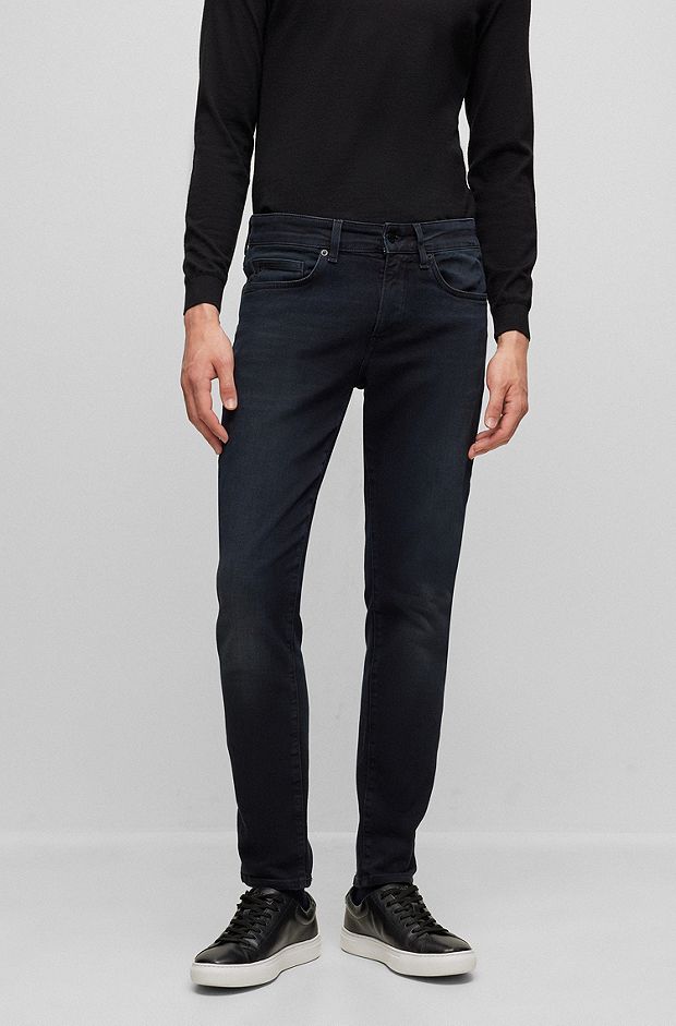Slim-fit jeans in super-soft blue Italian denim, Dark Blue