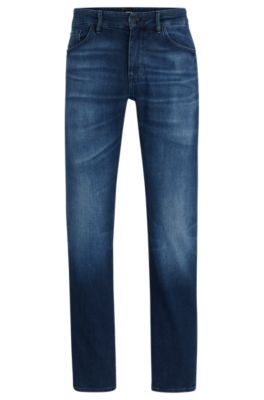 Hugo Boss Regular-fit Jeans In Italian Cashmere-touch Denim In Dark Blue
