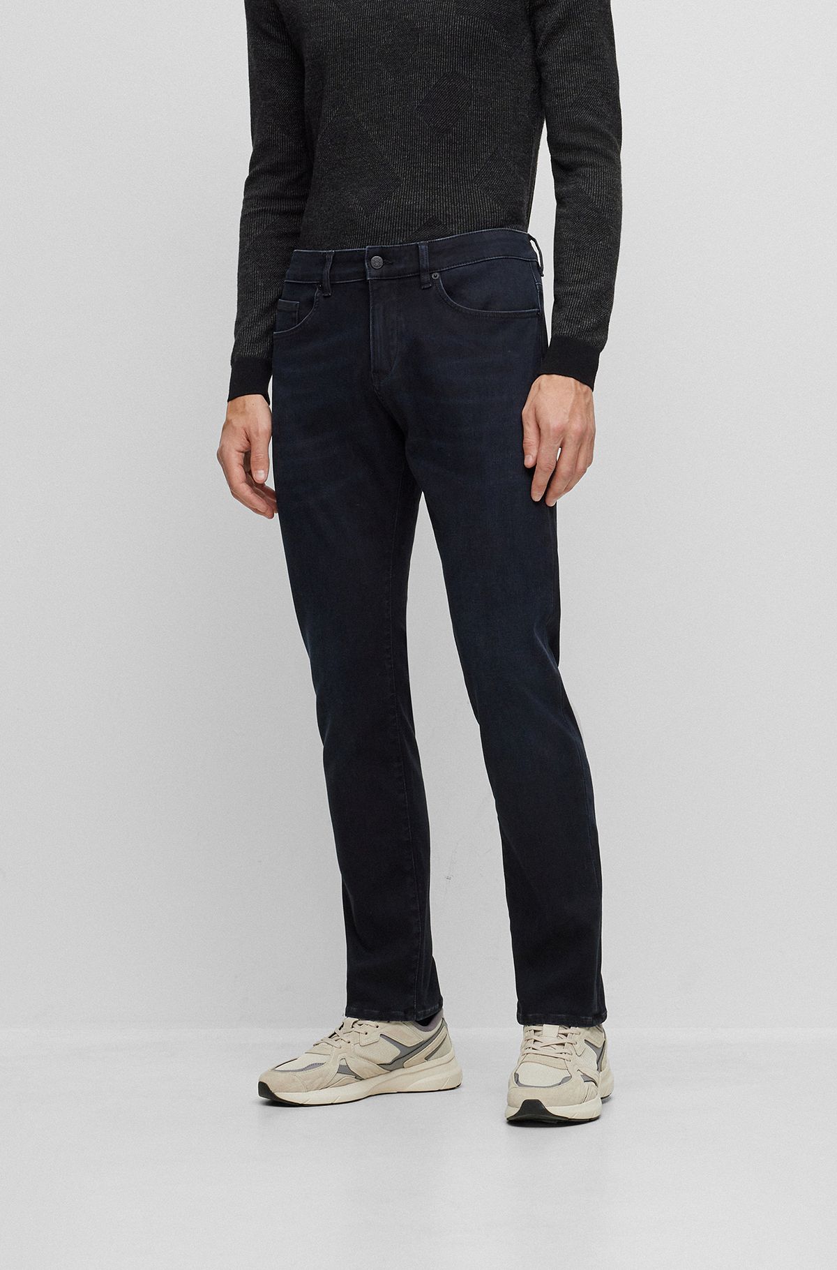 Slim-fit jeans in blue cozy-knit denim, Black