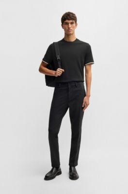 Cotton-jersey T-shirt with signature-stripe cuffs, Black