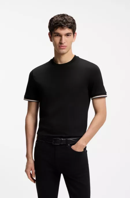 Cotton-jersey T-shirt with signature-stripe cuffs