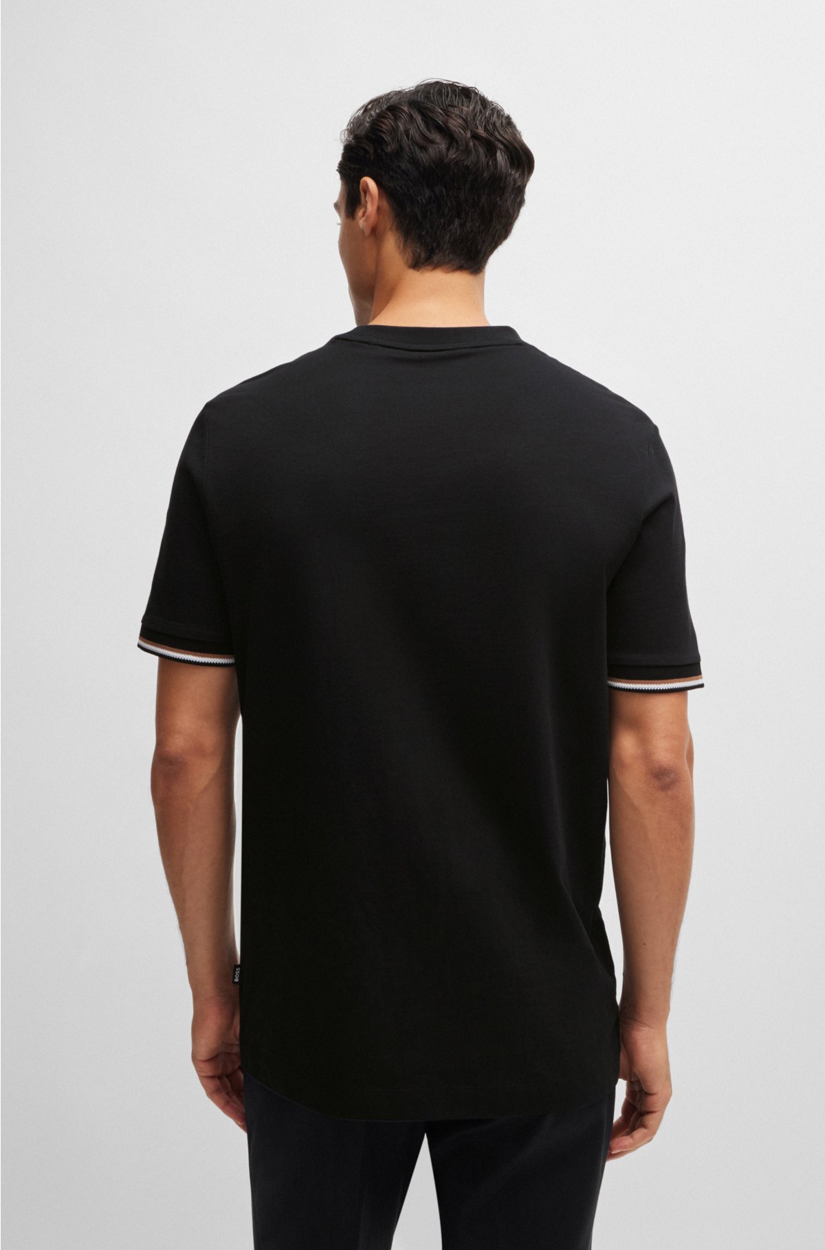 Cotton-jersey T-shirt with signature-stripe cuffs, Black
