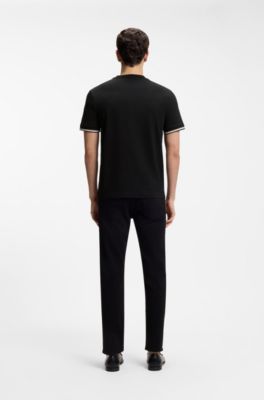 Cotton-jersey T-shirt with signature-stripe cuffs, Black