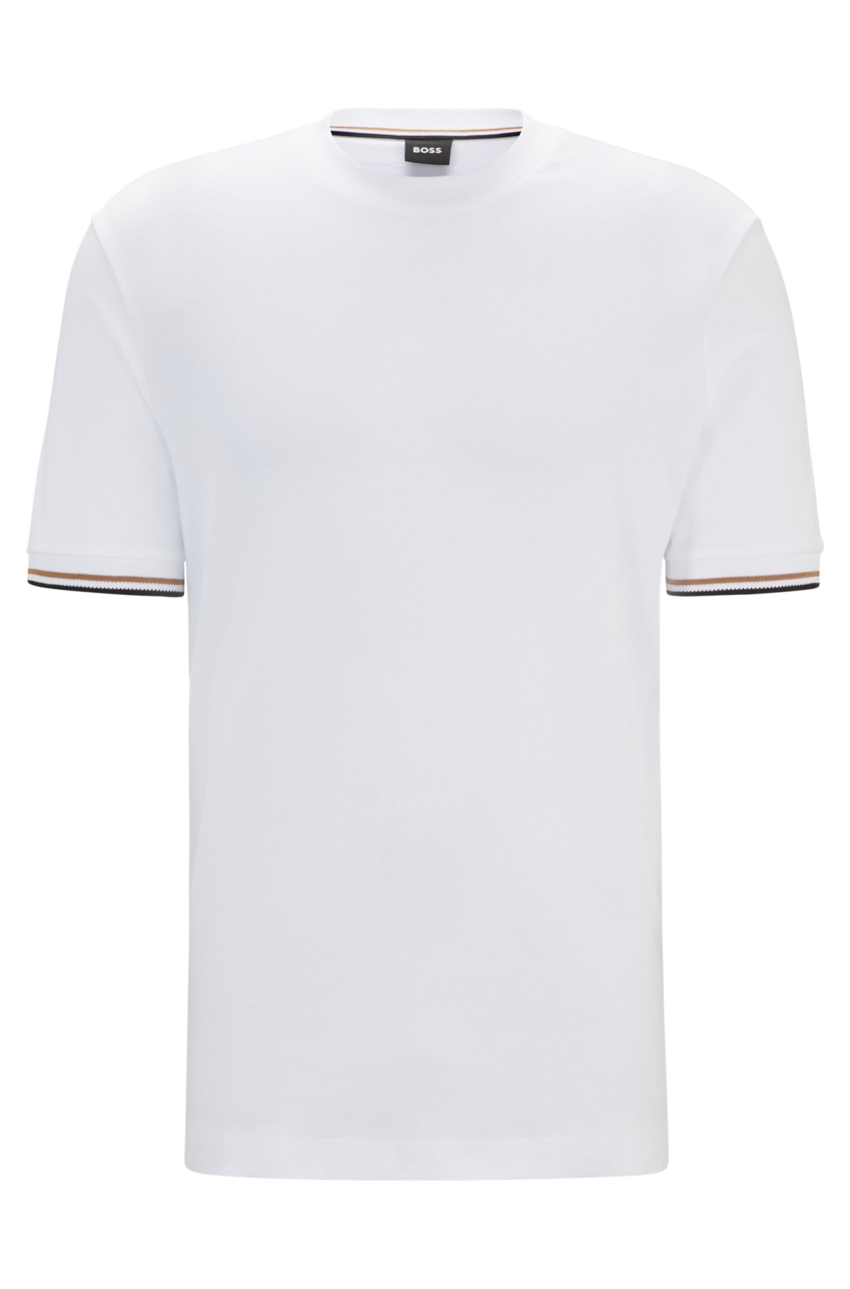 Cotton-jersey T-shirt with signature-stripe cuffs, White