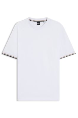 Cotton-jersey T-shirt with signature-stripe cuffs, White