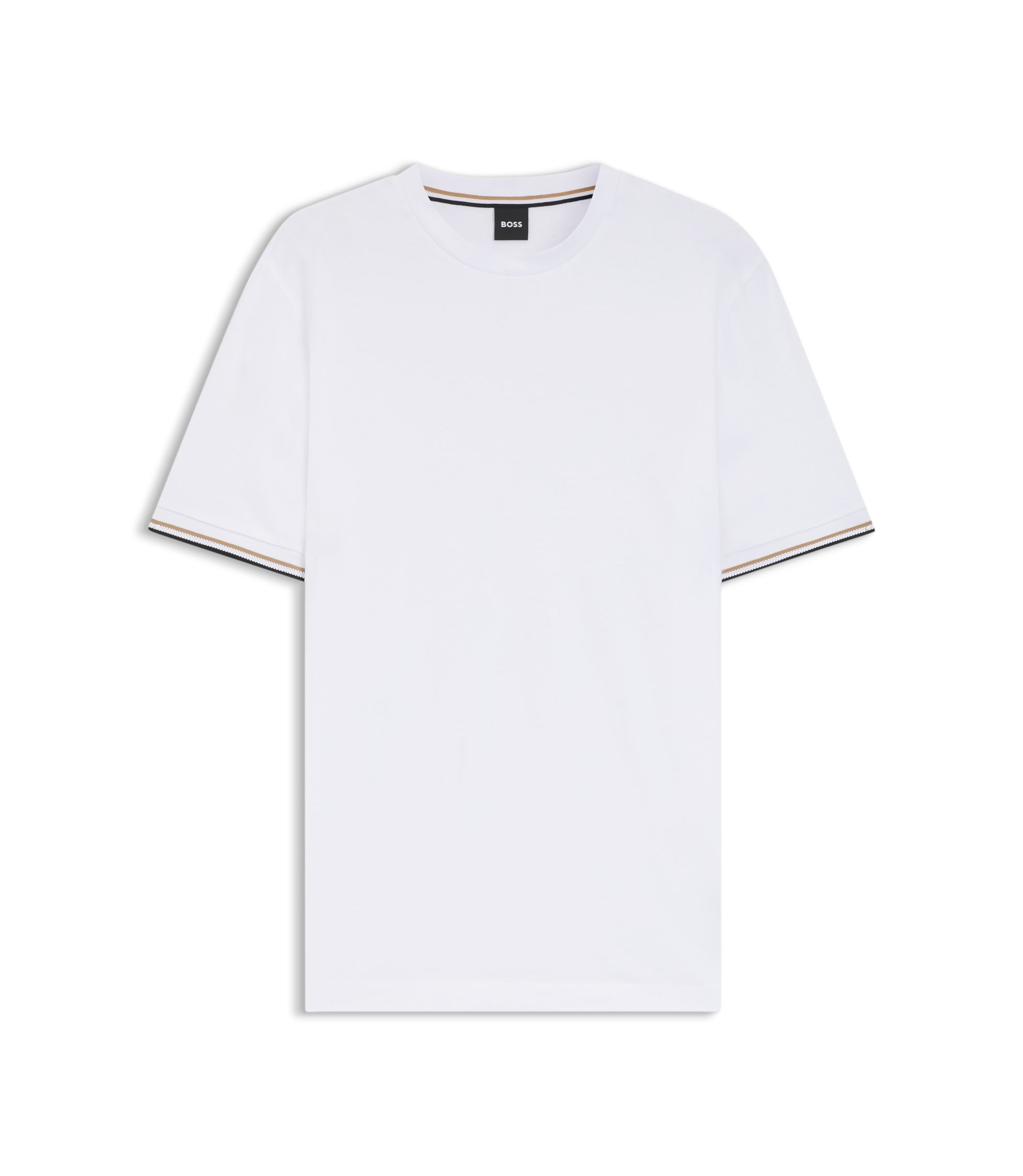 BOSS - Cotton-jersey T-shirt with signature-stripe cuffs - White