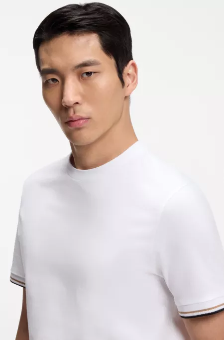 Cotton-jersey T-shirt with signature-stripe cuffs