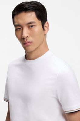 Cotton-jersey T-shirt with signature-stripe cuffs, White