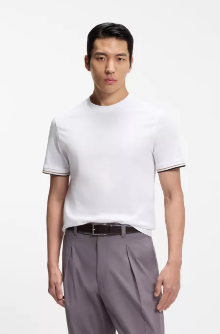 Cotton-jersey T-shirt with signature-stripe cuffs