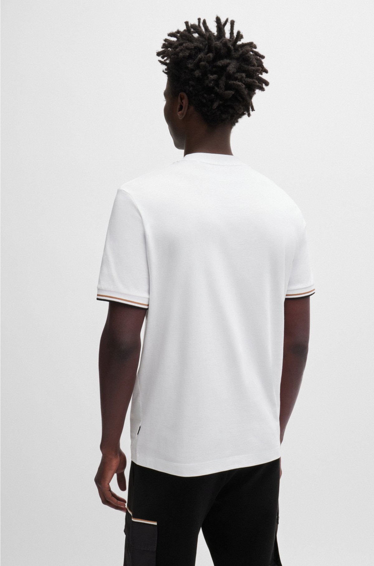 Cotton-jersey T-shirt with signature-stripe cuffs, White