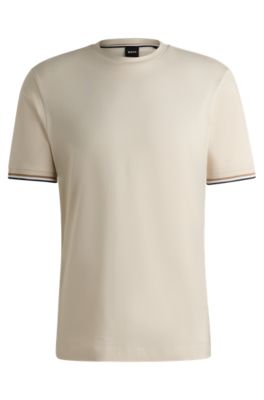 Tシャツ・カットソー BOSS Tesar cotton t-shirt Bianco BOSS - Cotton-jersey T-shirt with signature-stripe cuffs - White