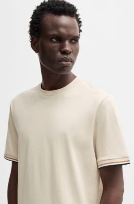 Cotton-jersey T-shirt with signature-stripe cuffs, White