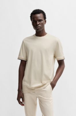 Cotton-jersey T-shirt with signature-stripe cuffs, White