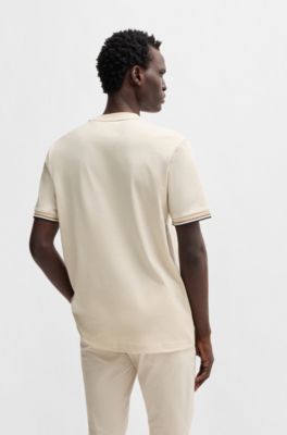 Cotton-jersey T-shirt with signature-stripe cuffs, White