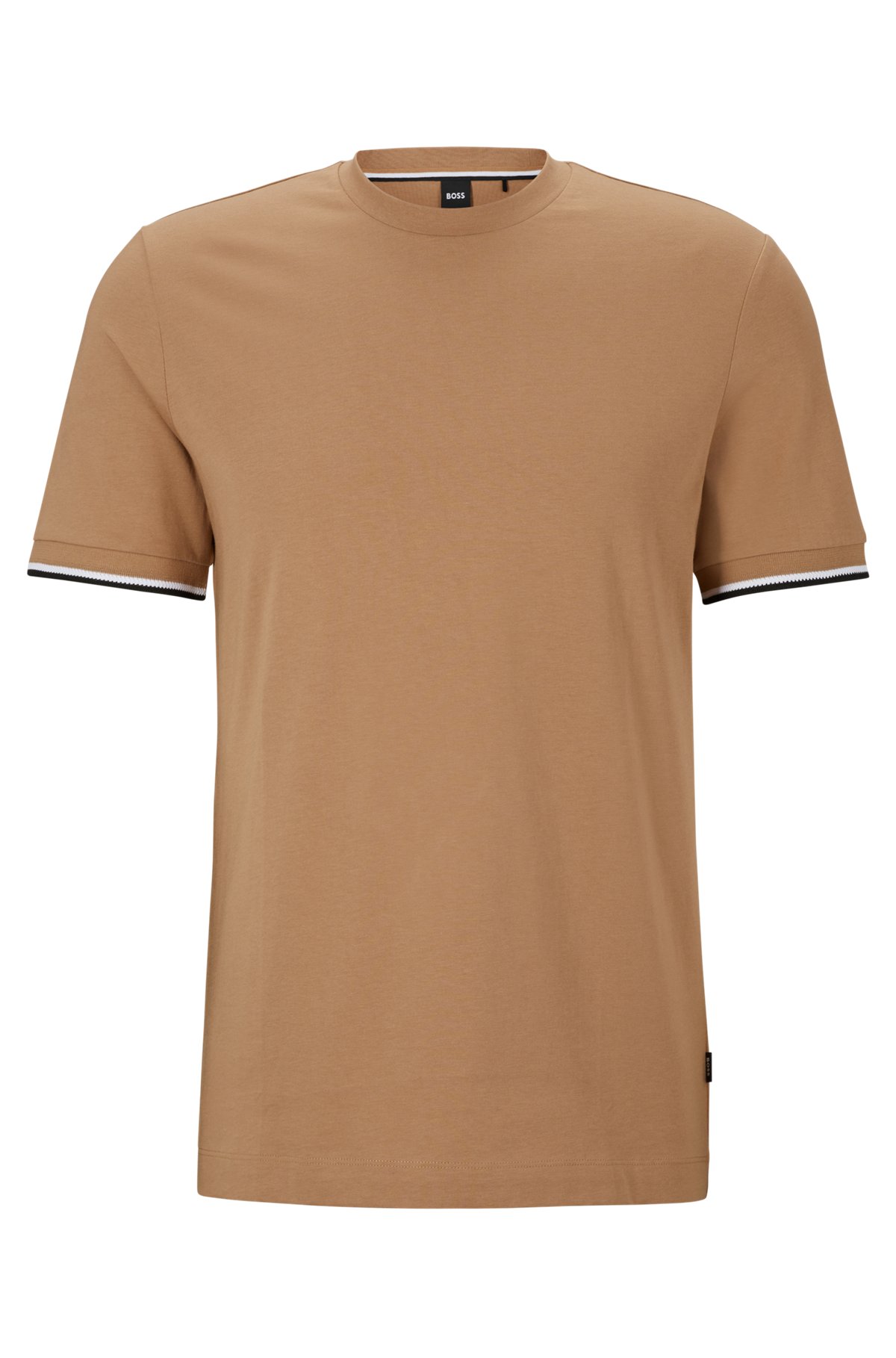T-shirt en jersey de coton avec bas de manches à rayures emblématiques, Beige