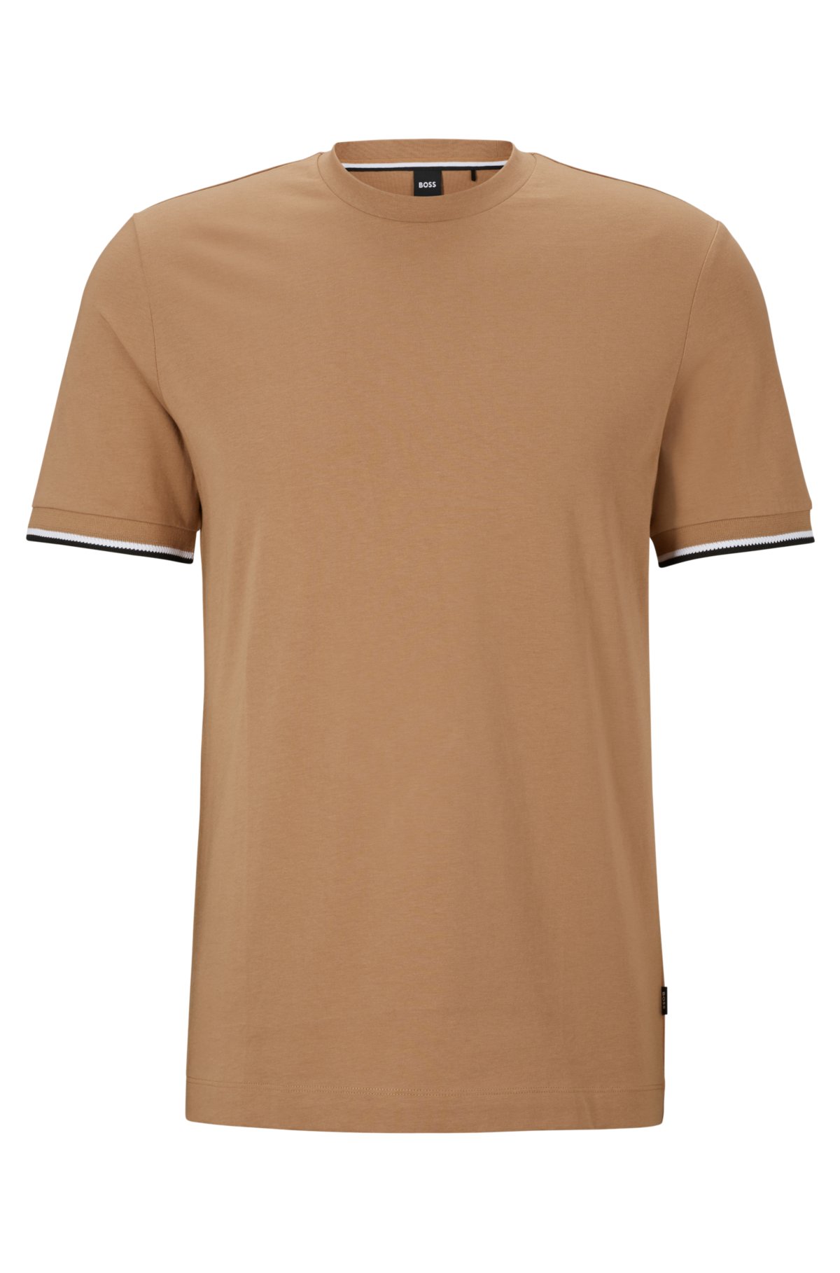 Cotton-jersey T-shirt with signature-stripe cuffs, Beige