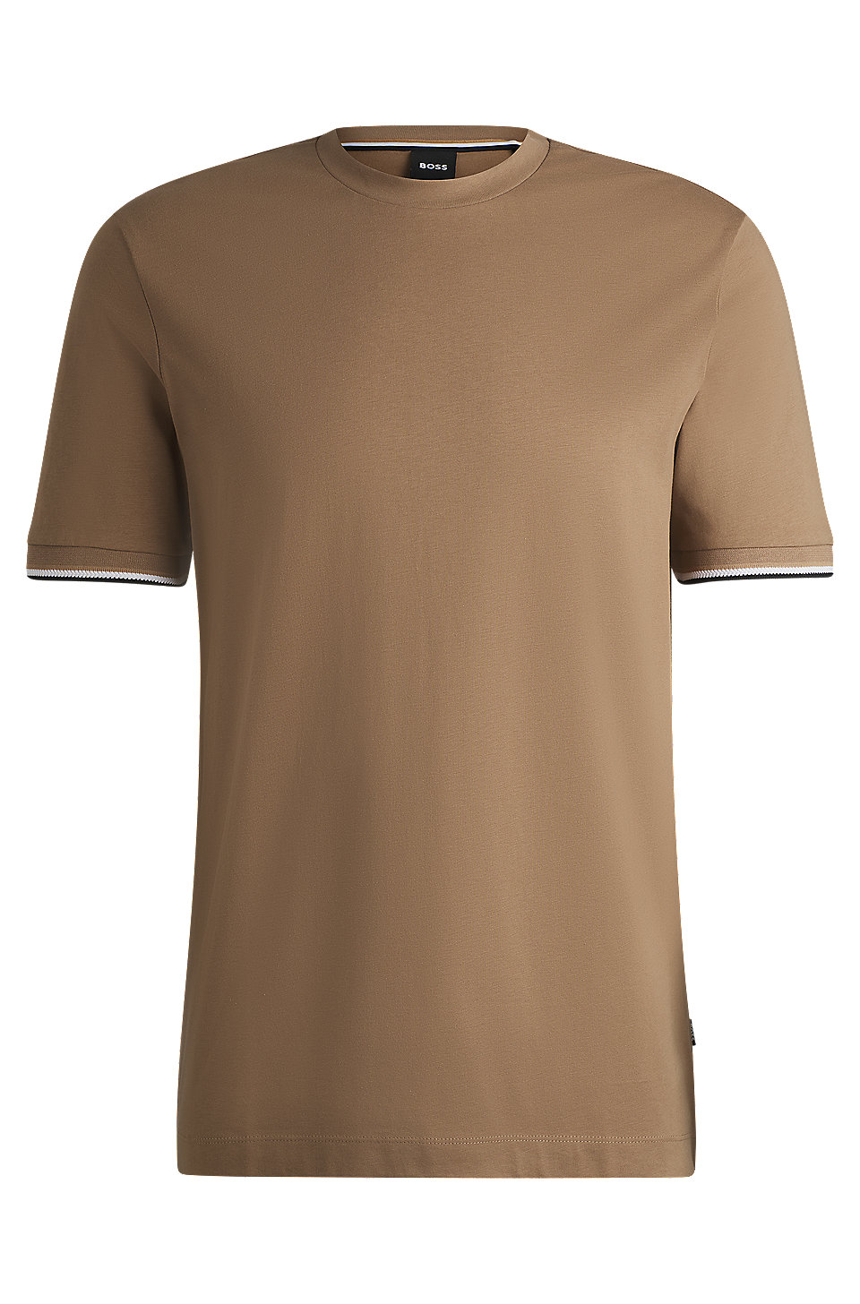 BOSS - Cotton-jersey T-shirt with signature-stripe cuffs BOSS - Cotton-jersey T-shirt with signature-stripe cuffs