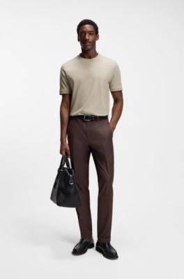 Cotton-jersey T-shirt with signature-stripe cuffs, Light Beige