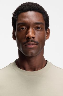 Cotton-jersey T-shirt with signature-stripe cuffs, Light Beige