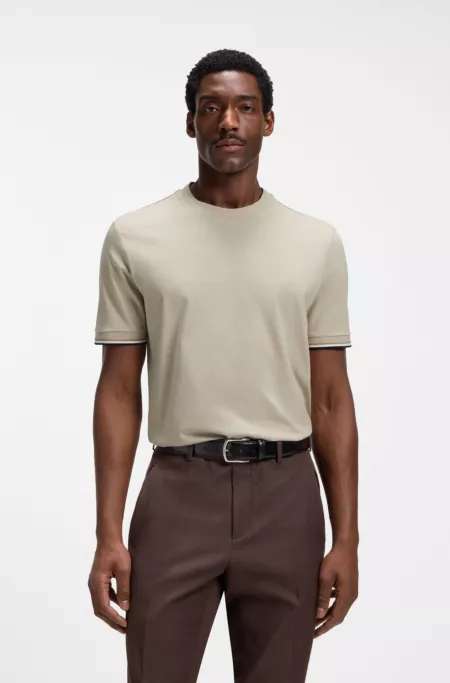 Cotton-jersey T-shirt with signature-stripe cuffs