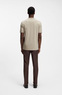 T-shirt en jersey de coton avec bas de manches &agrave; rayures embl&eacute;matiques, Beige clair