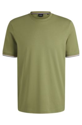Cotton-jersey T-shirt with signature-stripe cuffs, Green