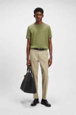 Cotton-jersey T-shirt with signature-stripe cuffs, Green