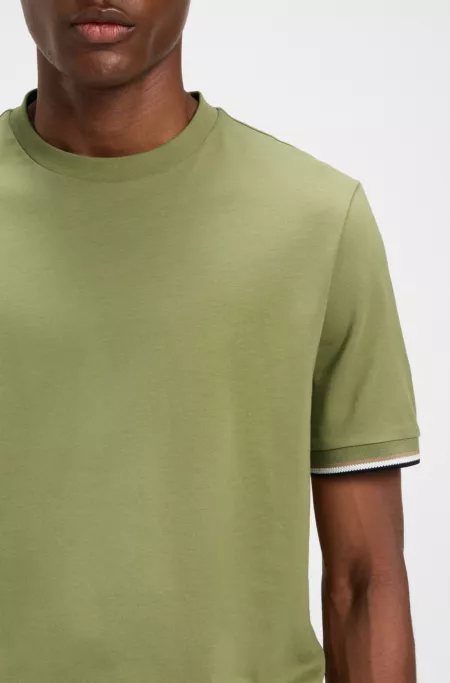 Cotton-jersey T-shirt with signature-stripe cuffs