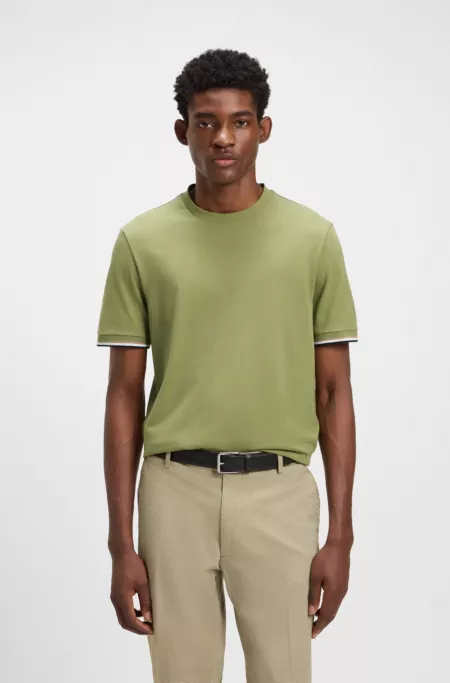 Cotton-jersey T-shirt with signature-stripe cuffs